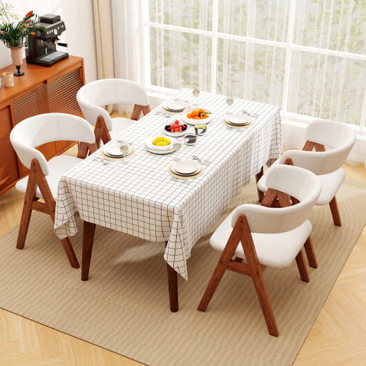 Mid-century modern dining chairs set of two with black wood frames and white sherpa upholstery — view 9