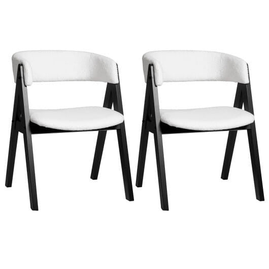 Mid-century modern dining chairs set of two with black wood frames and white sherpa upholstery — view 10