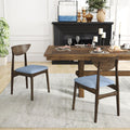 Brown wooden dining chair set of 2 with linen upholstery and solid rubber wood legs