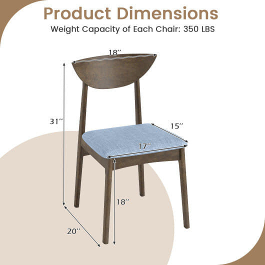 Brown wooden dining chair set of 2 with linen upholstery and solid rubber wood legs — view 3