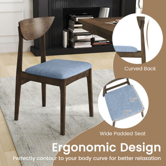 Brown wooden dining chair set of 2 with linen upholstery and solid rubber wood legs — view 4