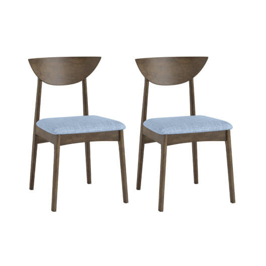 Brown wooden dining chair set of 2 with linen upholstery and solid rubber wood legs — view 5