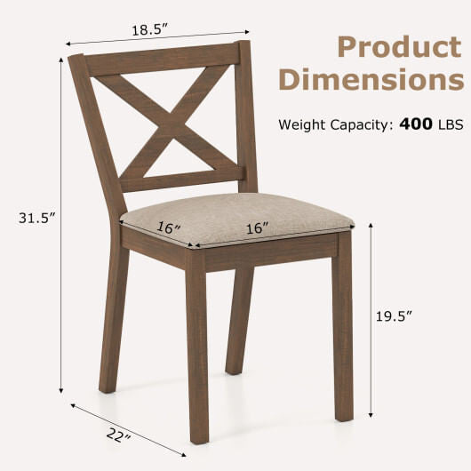 Modern brown dining chair set of two with linen upholstered seats and wooden backrests — view 3