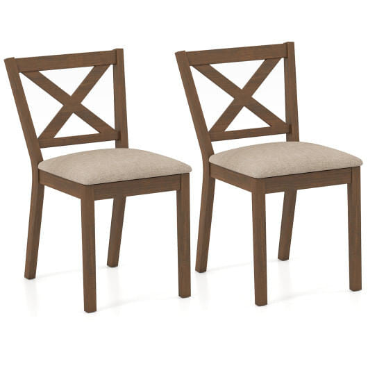 Modern brown dining chair set of two with linen upholstered seats and wooden backrests — view 5