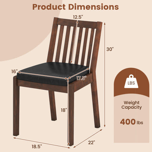 Two espresso PU leather upholstered dining chairs with natural rubber wood frames and slatted backrests. — view 2