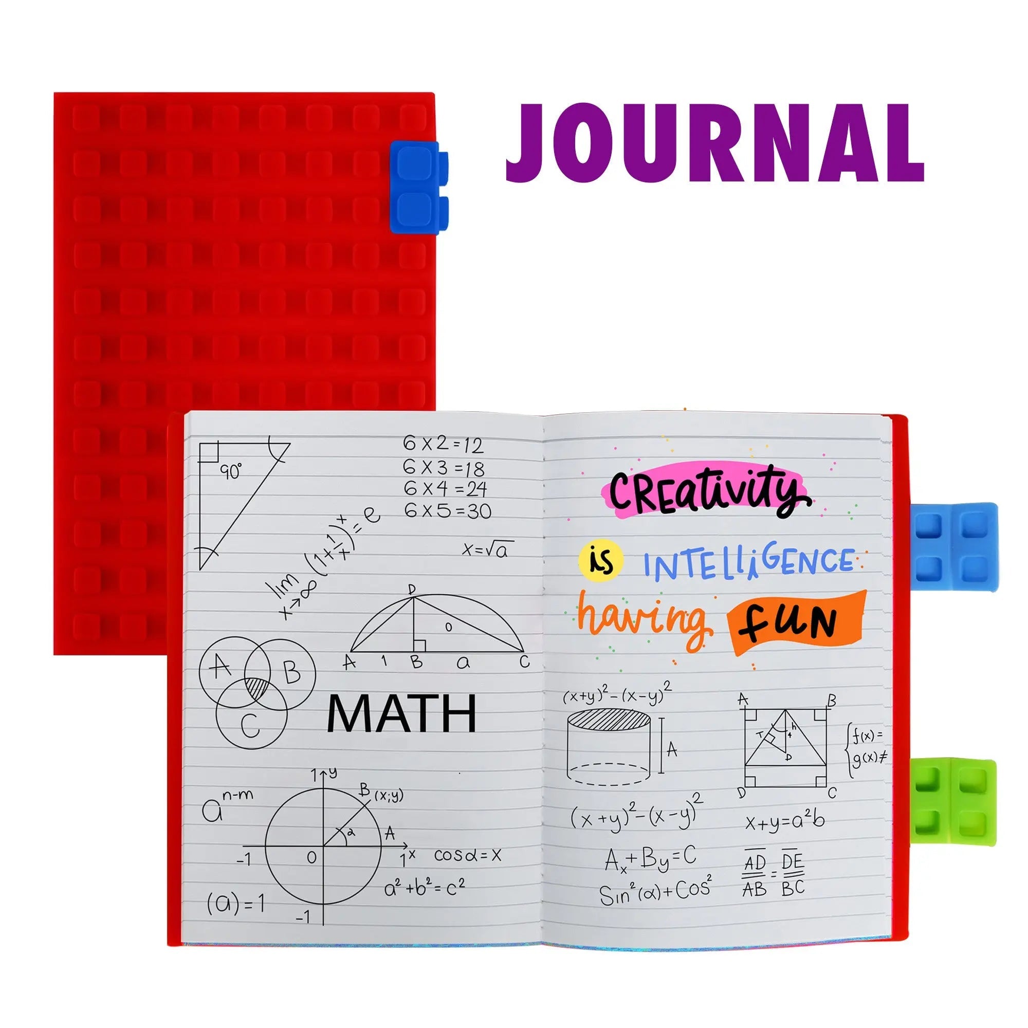 Large interactive art journal with a playful colorful textured cover and two add-on clips — view 4