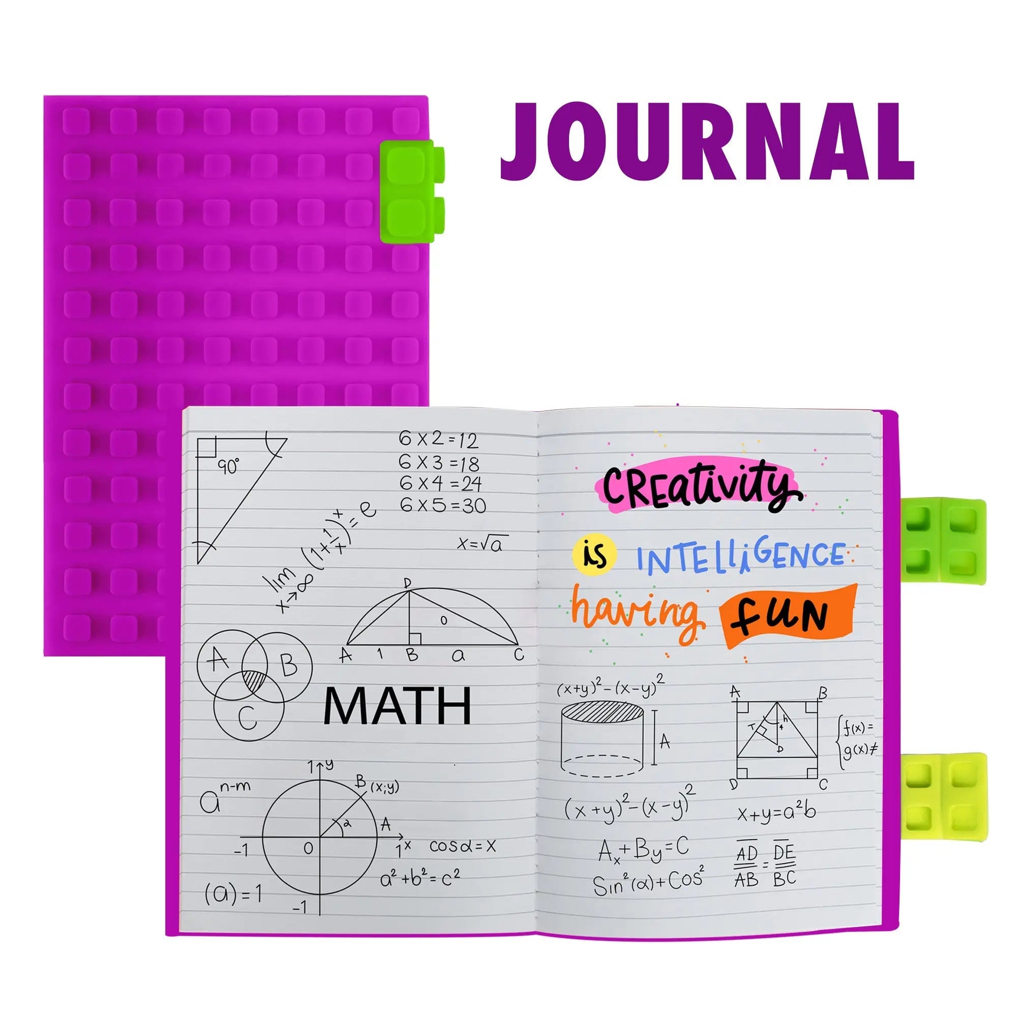 Large interactive art journal with a playful colorful textured cover and two add-on clips