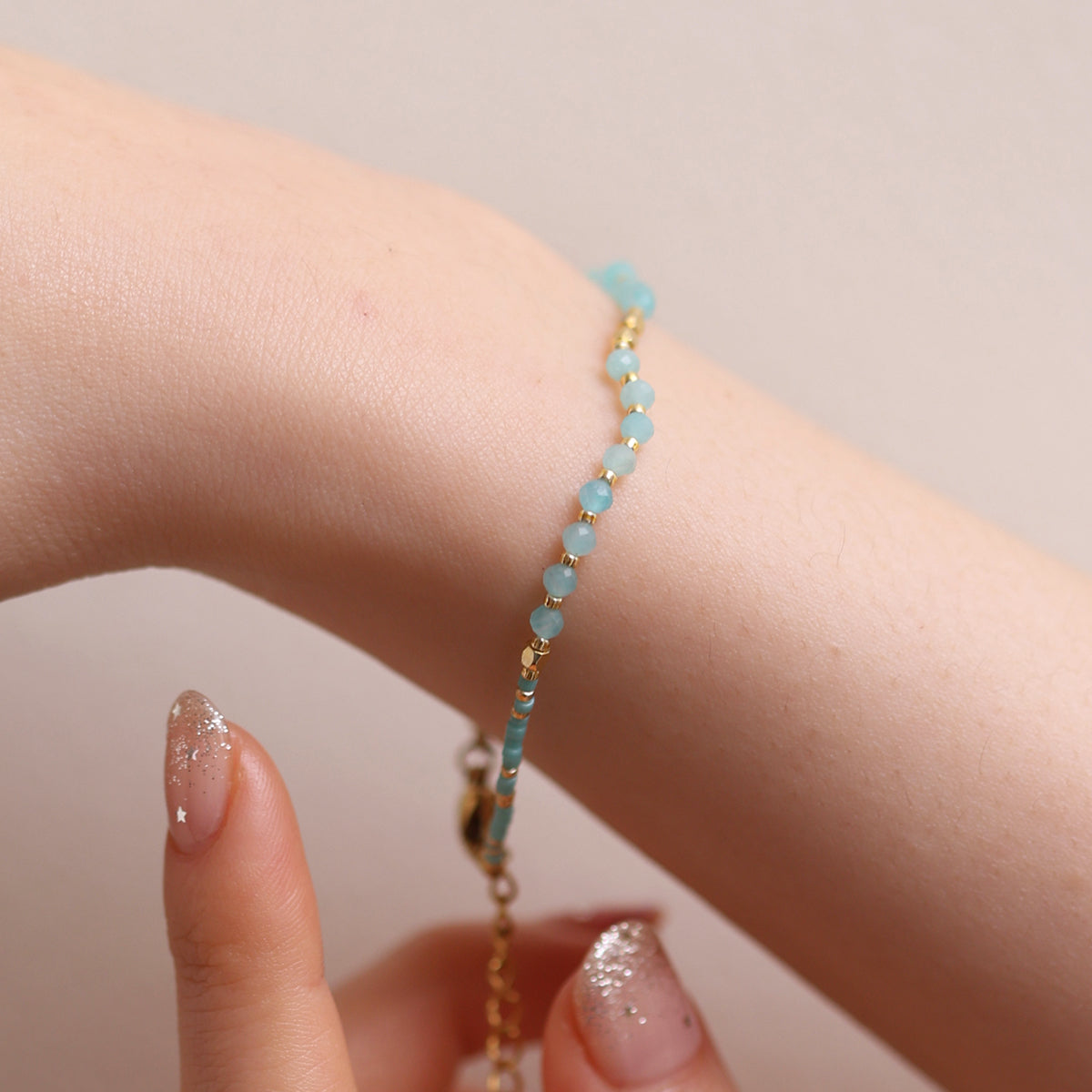 Milky aquamarine beaded bracelet-0