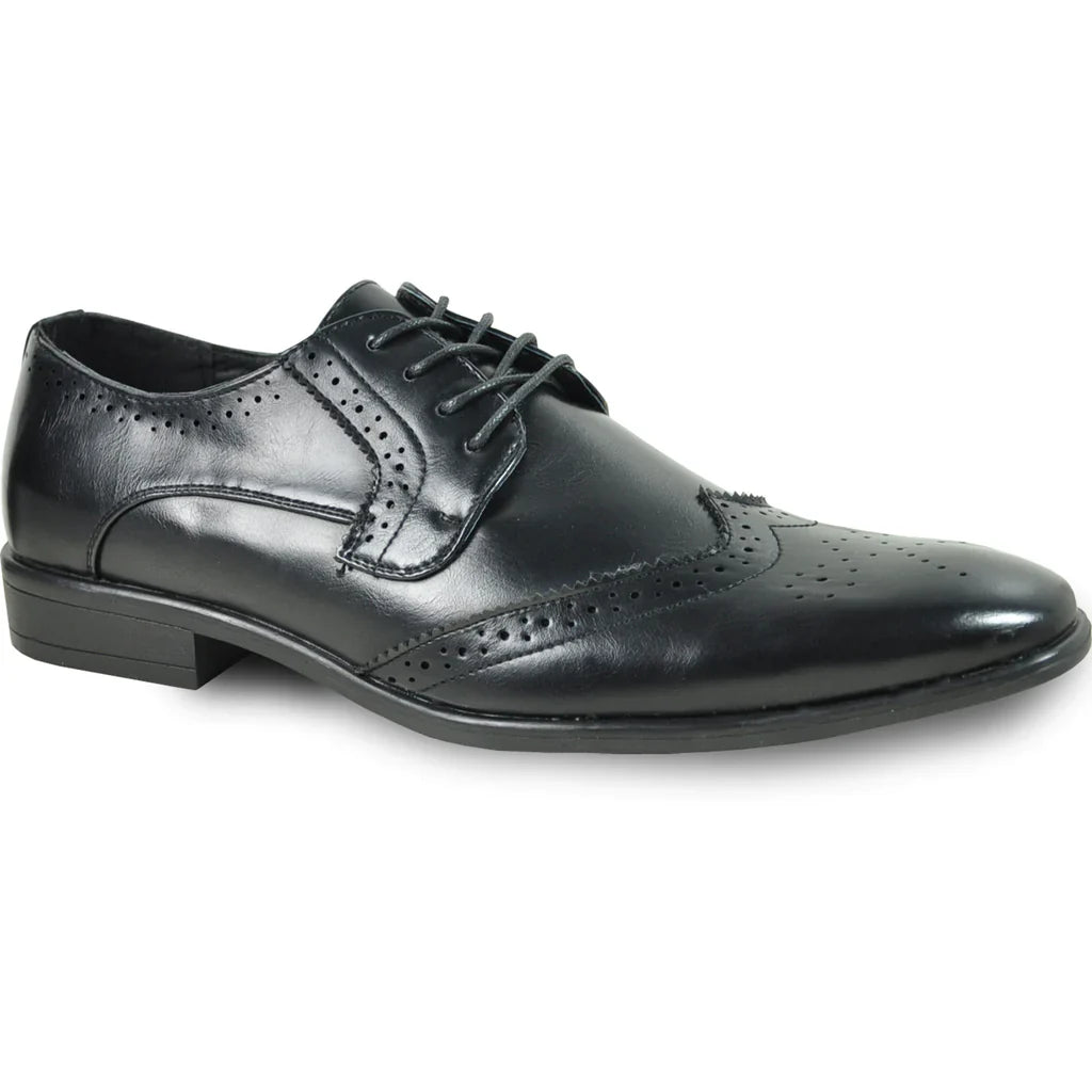 BRAVO Mens KING-2 faux leather wingtip oxford dress shoe with perforated toe details and rubber outsole