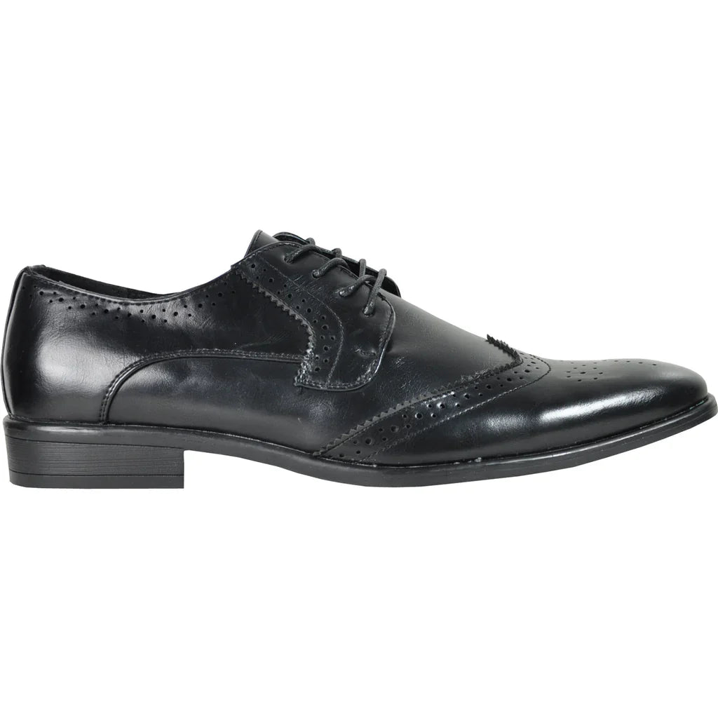 BRAVO Mens KING-2 faux leather wingtip oxford dress shoe with perforated toe details and rubber outsole — view 5