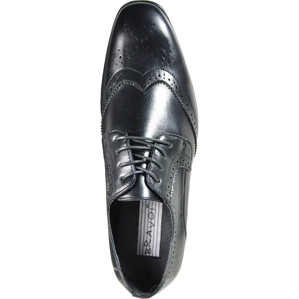 BRAVO Mens KING-2 faux leather wingtip oxford dress shoe with perforated toe details and rubber outsole — view 4