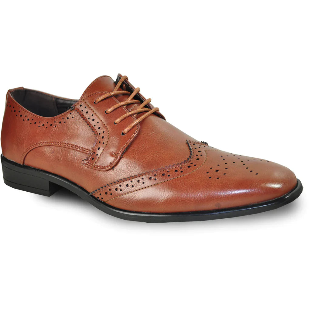 BRAVO Mens KING-2 faux leather wingtip oxford dress shoe with perforated toe details and rubber outsole — view 2