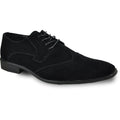 Black faux suede wingtip oxford men's dress shoe with perforated details and rubber outsole