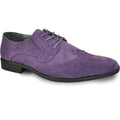 Men's purple faux suede wingtip oxford dress shoe with perforated details and rubber sole