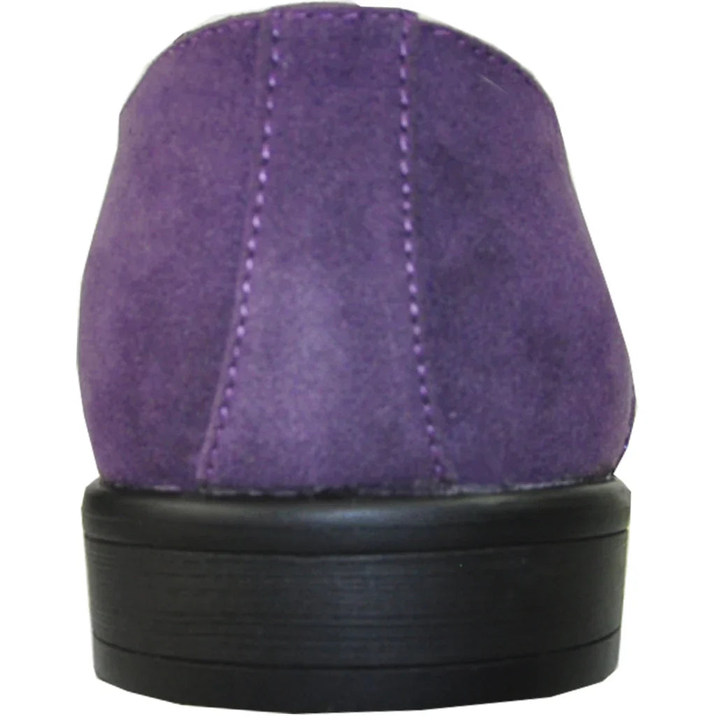 Men's purple faux suede wingtip oxford dress shoe with perforated details and rubber sole — view 3