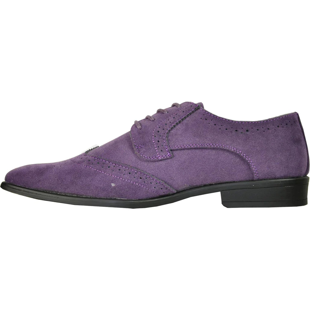 Men's purple faux suede wingtip oxford dress shoe with perforated details and rubber sole — view 5