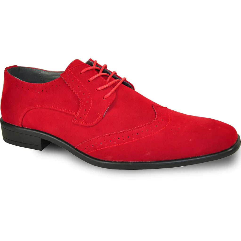 Red Bravo men's wingtip oxford dress shoe featuring faux suede leather and perforated toe details