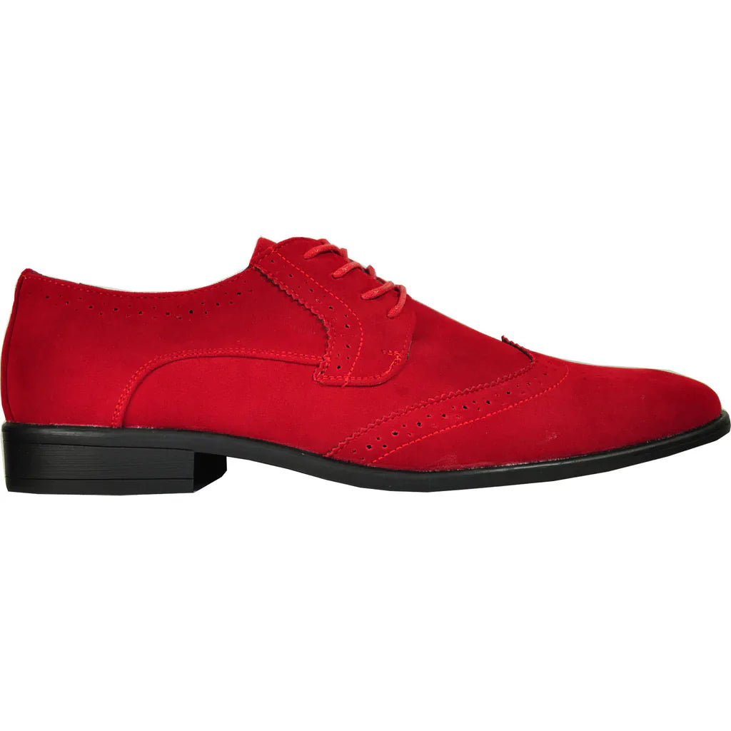 Red Bravo men's wingtip oxford dress shoe featuring faux suede leather and perforated toe details — view 4