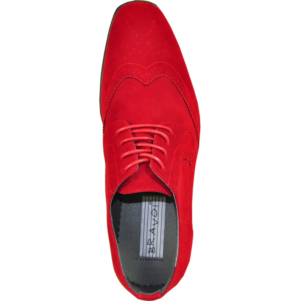 Red Bravo men's wingtip oxford dress shoe featuring faux suede leather and perforated toe details — view 5