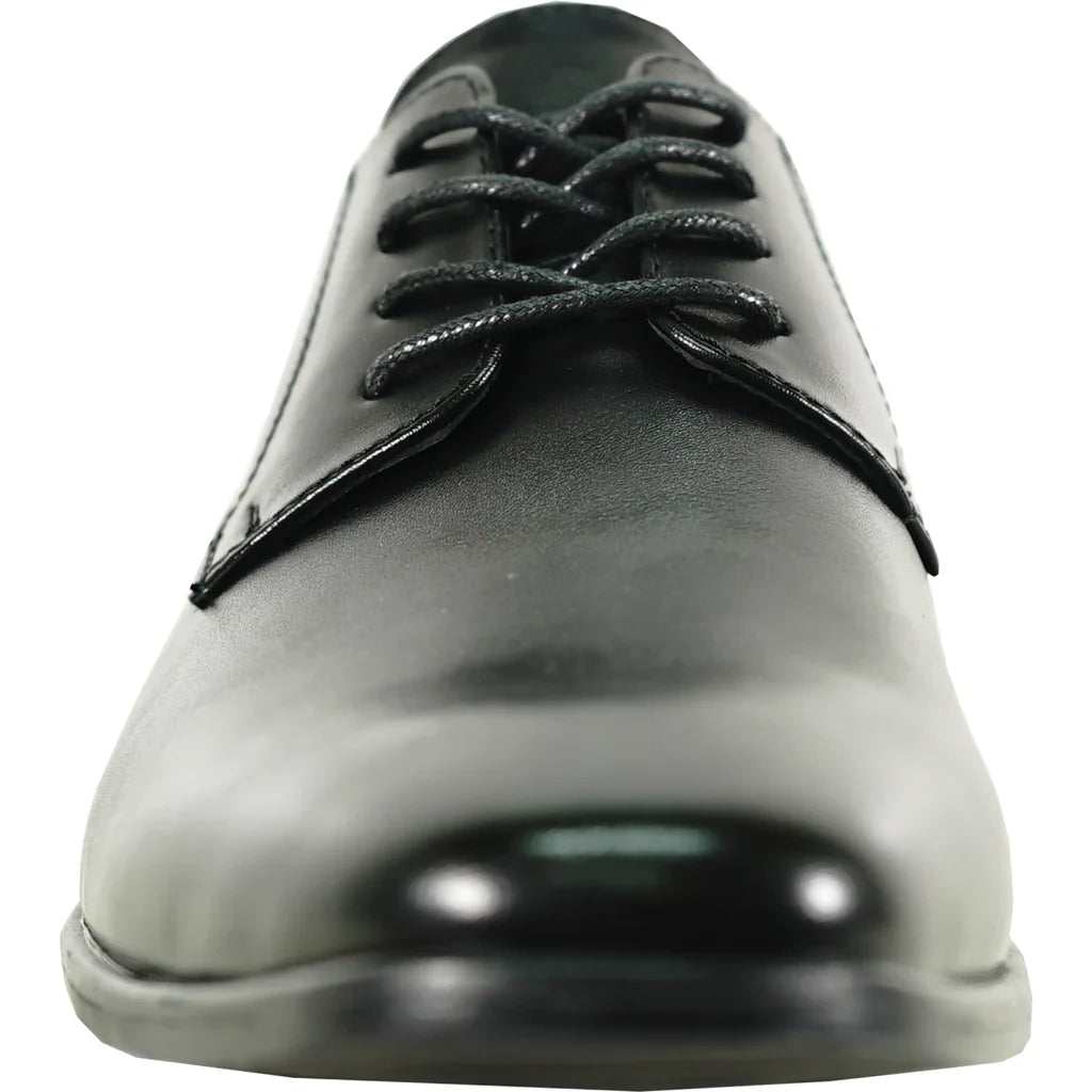 Black faux leather men's oxford dress shoe with pointy square toe and durable rubber outsole — view 2