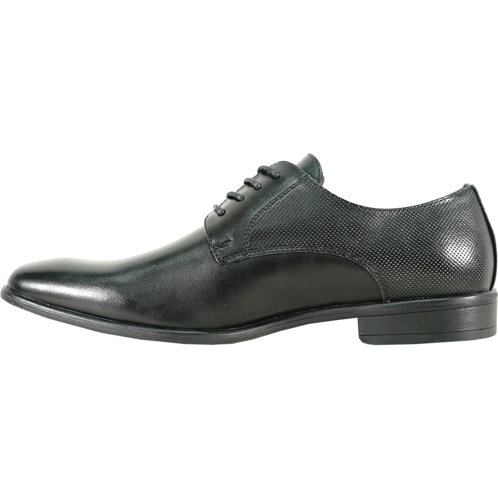 Black faux leather men's oxford dress shoe with pointy square toe and durable rubber outsole — view 5