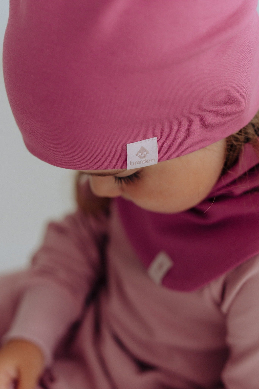 Double layered cotton kids beanie hat shown in a relaxed baggy style for autumn weather — view 2
