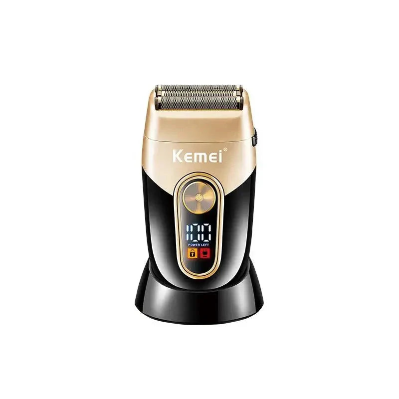 Gold three-blade foil electric shaver and trimmer for men's grooming — view 2
