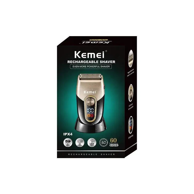 Gold three-blade foil electric shaver and trimmer for men's grooming — view 5