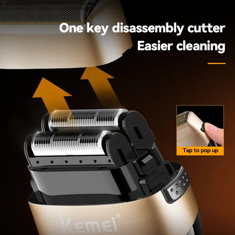 Gold three-blade foil electric shaver and trimmer for men's grooming — view 4