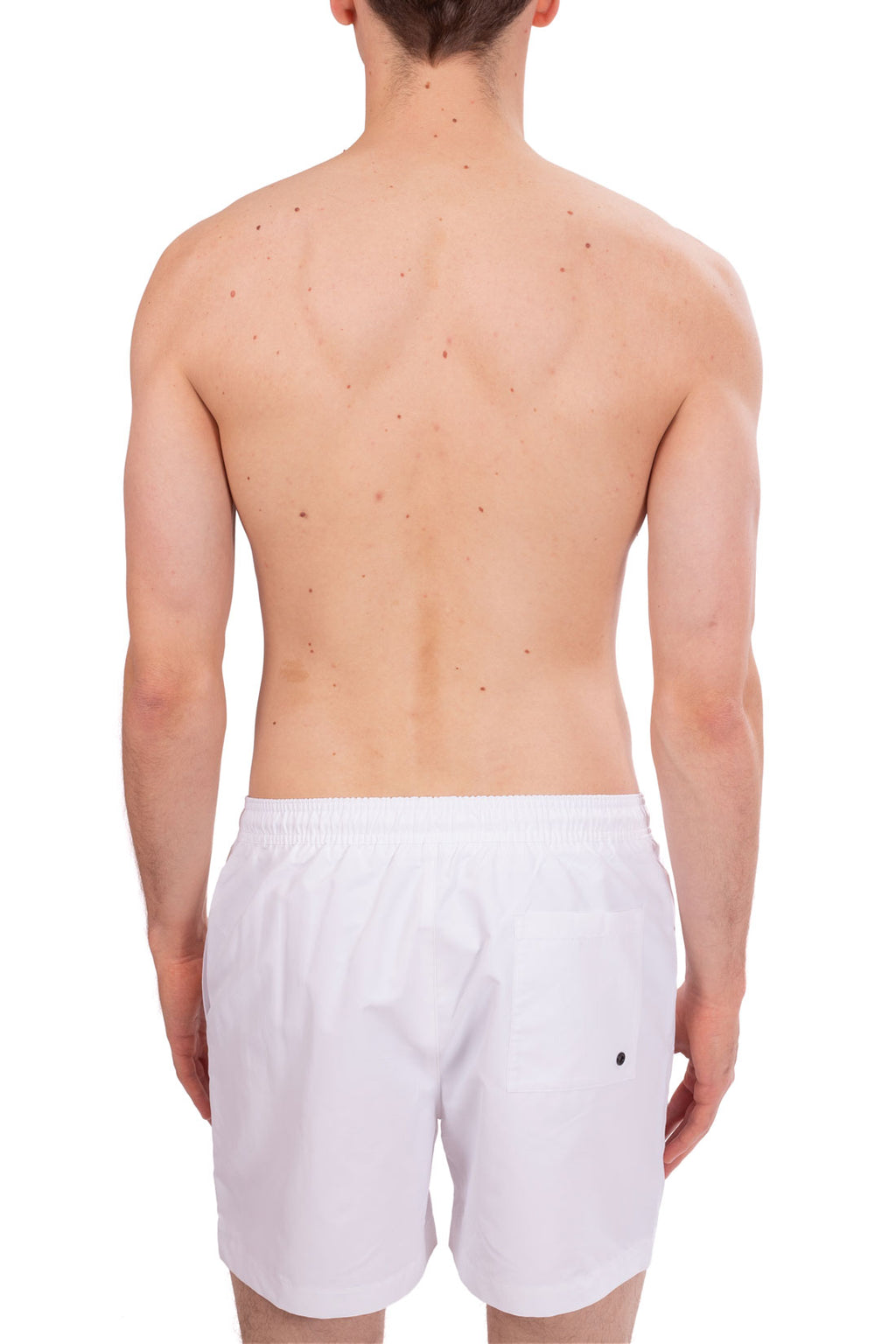 Men's white regular fit swim shorts with bold logo print and elasticated drawstring waistband — view 7