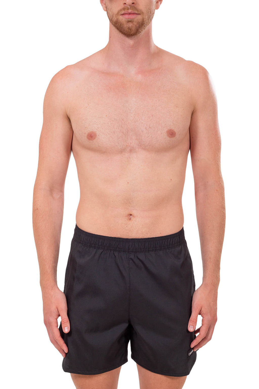 Calvin Klein men's olive green ripstop nylon swim shorts with side vents and drawstring waist — view 2
