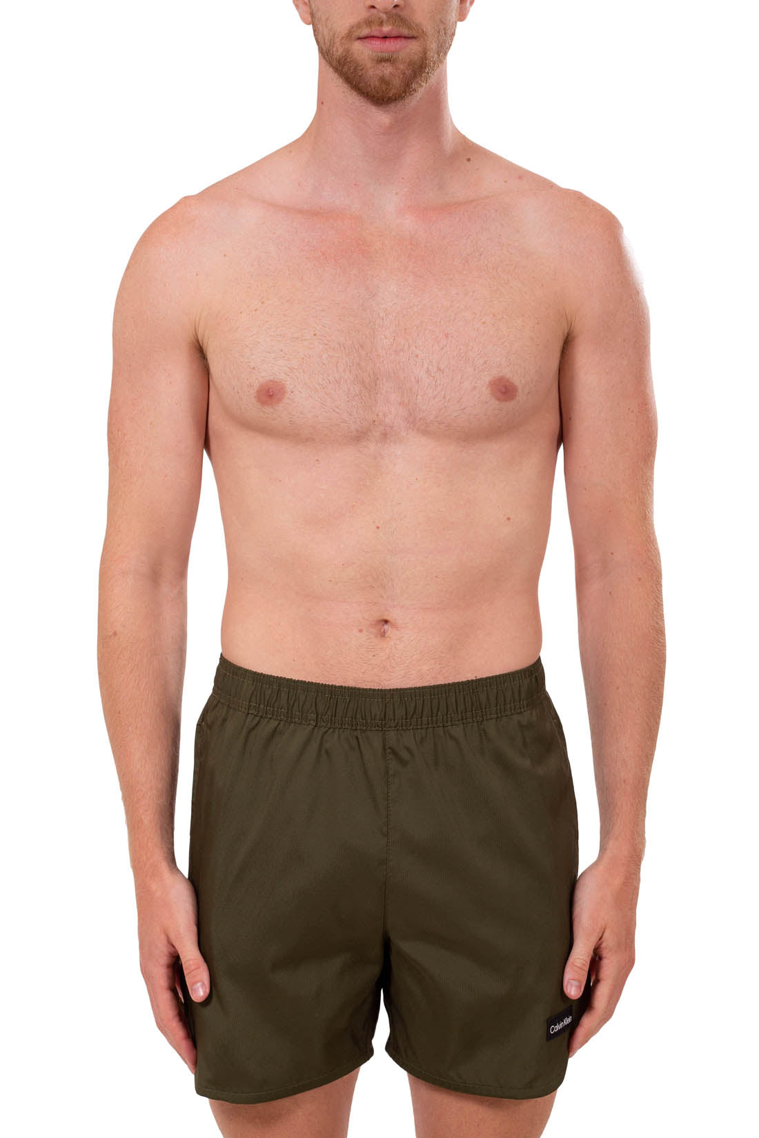 Calvin Klein men's olive green ripstop nylon swim shorts with side vents and drawstring waist — view 18