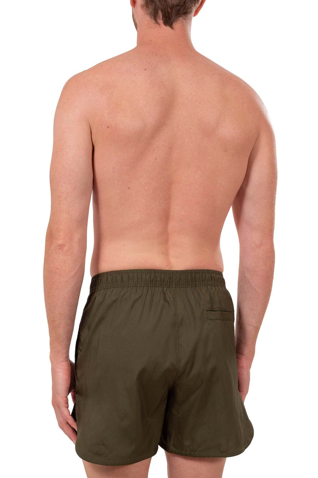 Calvin Klein men's olive green ripstop nylon swim shorts with side vents and drawstring waist — view 11
