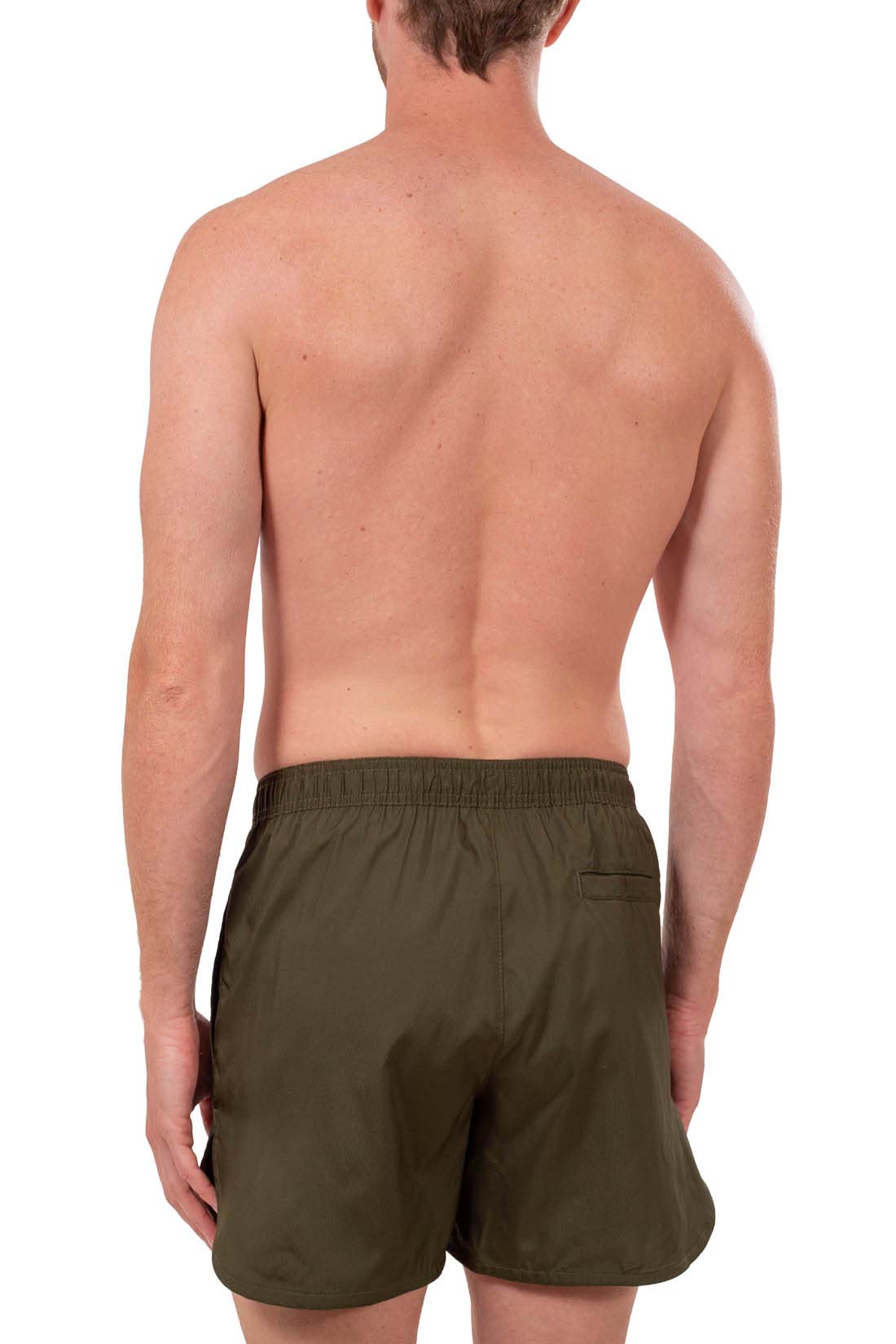 Calvin Klein men's olive green ripstop nylon swim shorts with side vents and drawstring waist — view 11