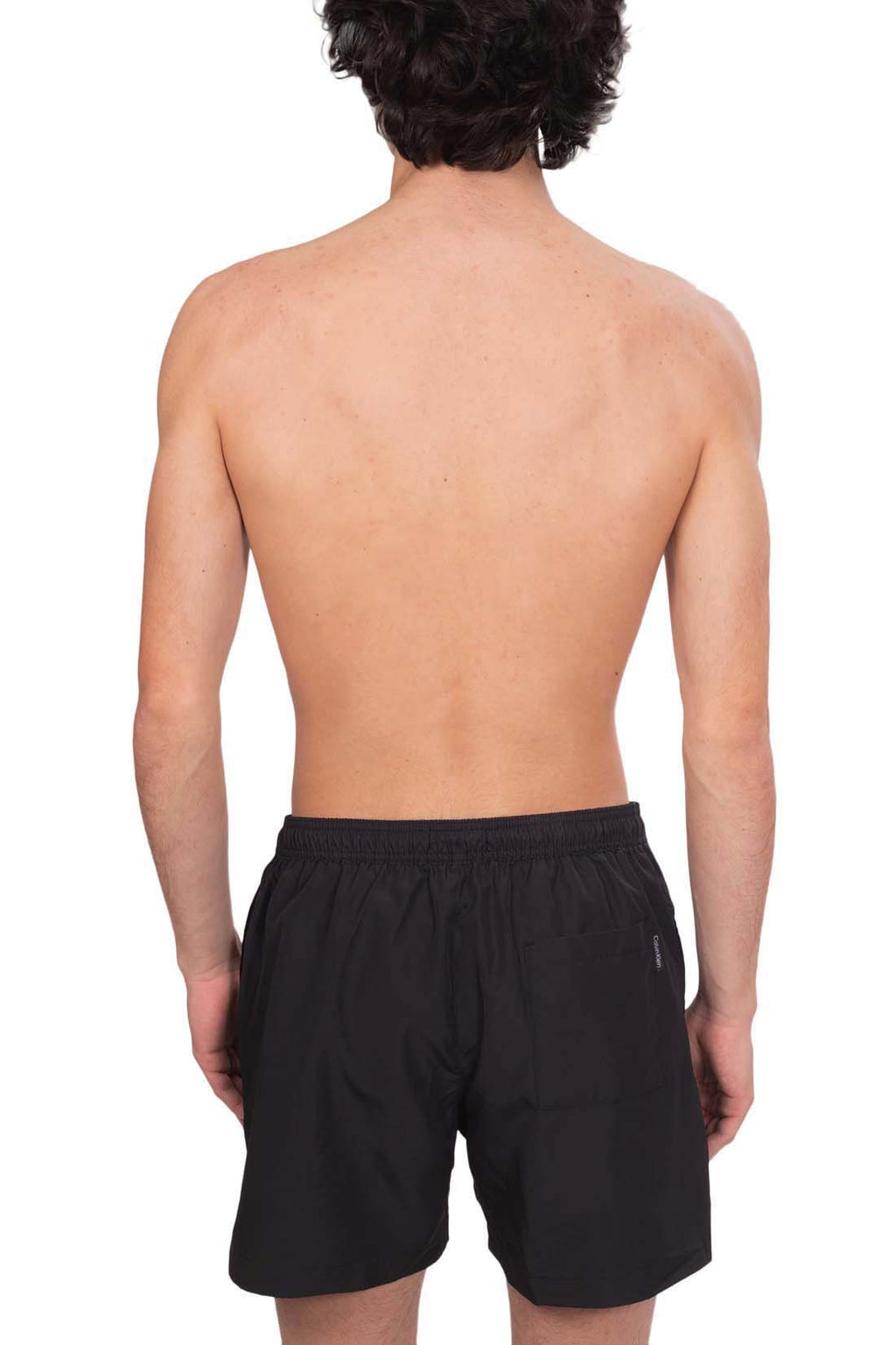 Calvin Klein men's blue quick-dry swim shorts with contrasting white front monogram and drawstring elastic waistband — view 11