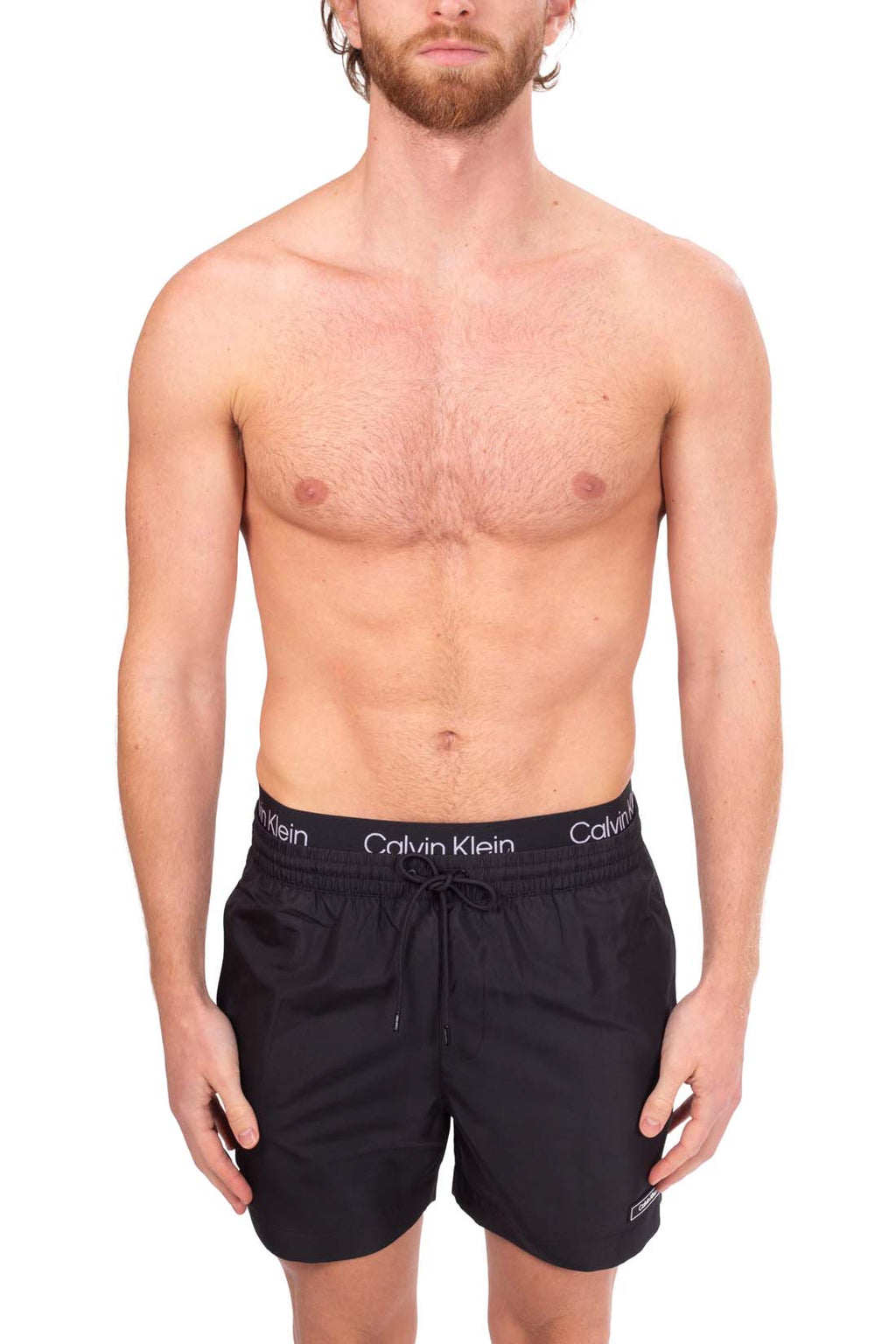 Calvin Klein men's swim shorts in blue nylon with contrast logo elasticated waistband — view 2