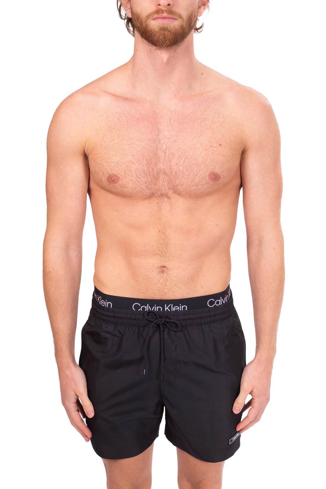 Calvin Klein men's swim shorts in blue nylon with contrast logo elasticated waistband — view 2