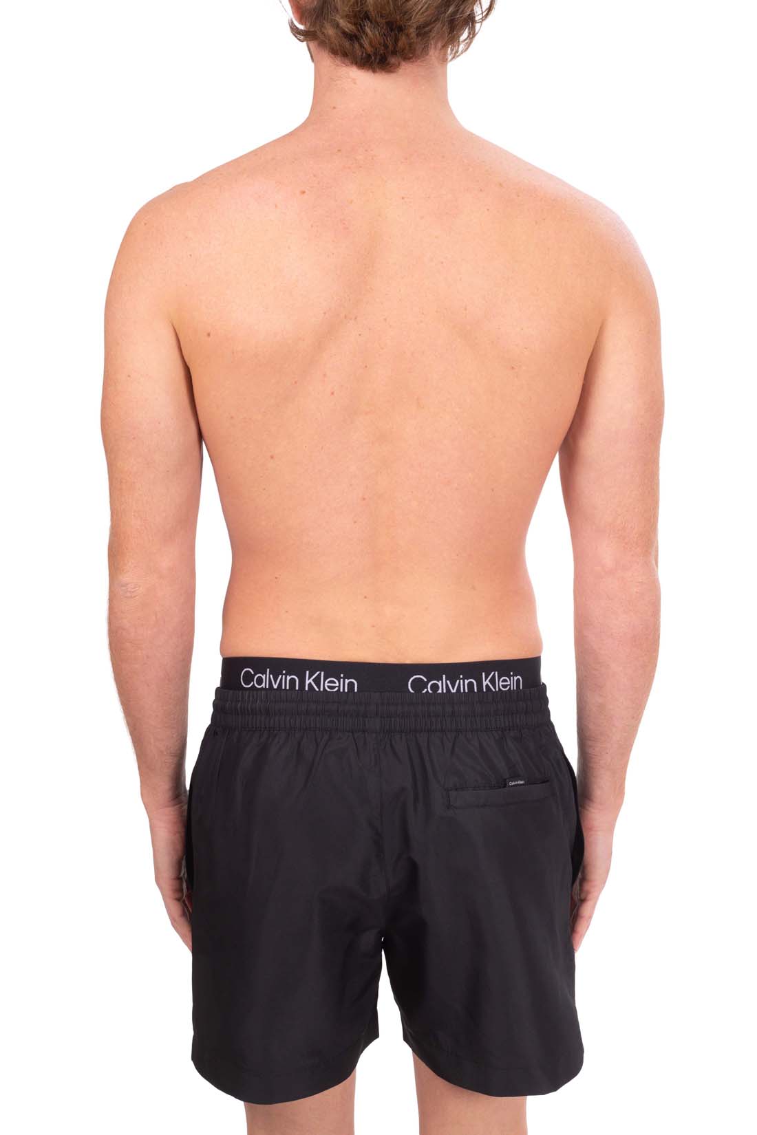 Calvin Klein men's swim shorts in blue nylon with contrast logo elasticated waistband — view 3