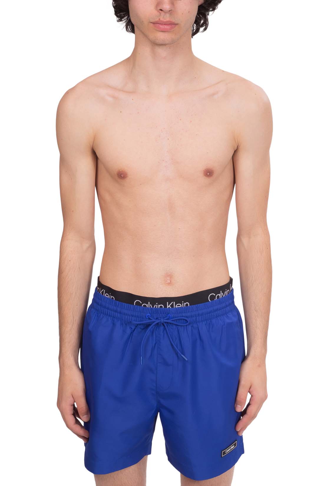 Calvin Klein men's swim shorts in blue nylon with contrast logo elasticated waistband — view 6