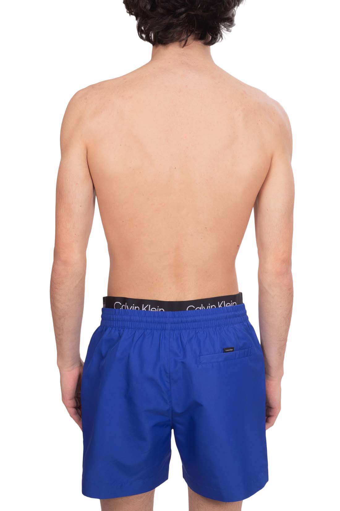 Calvin Klein men's swim shorts in blue nylon with contrast logo elasticated waistband — view 11