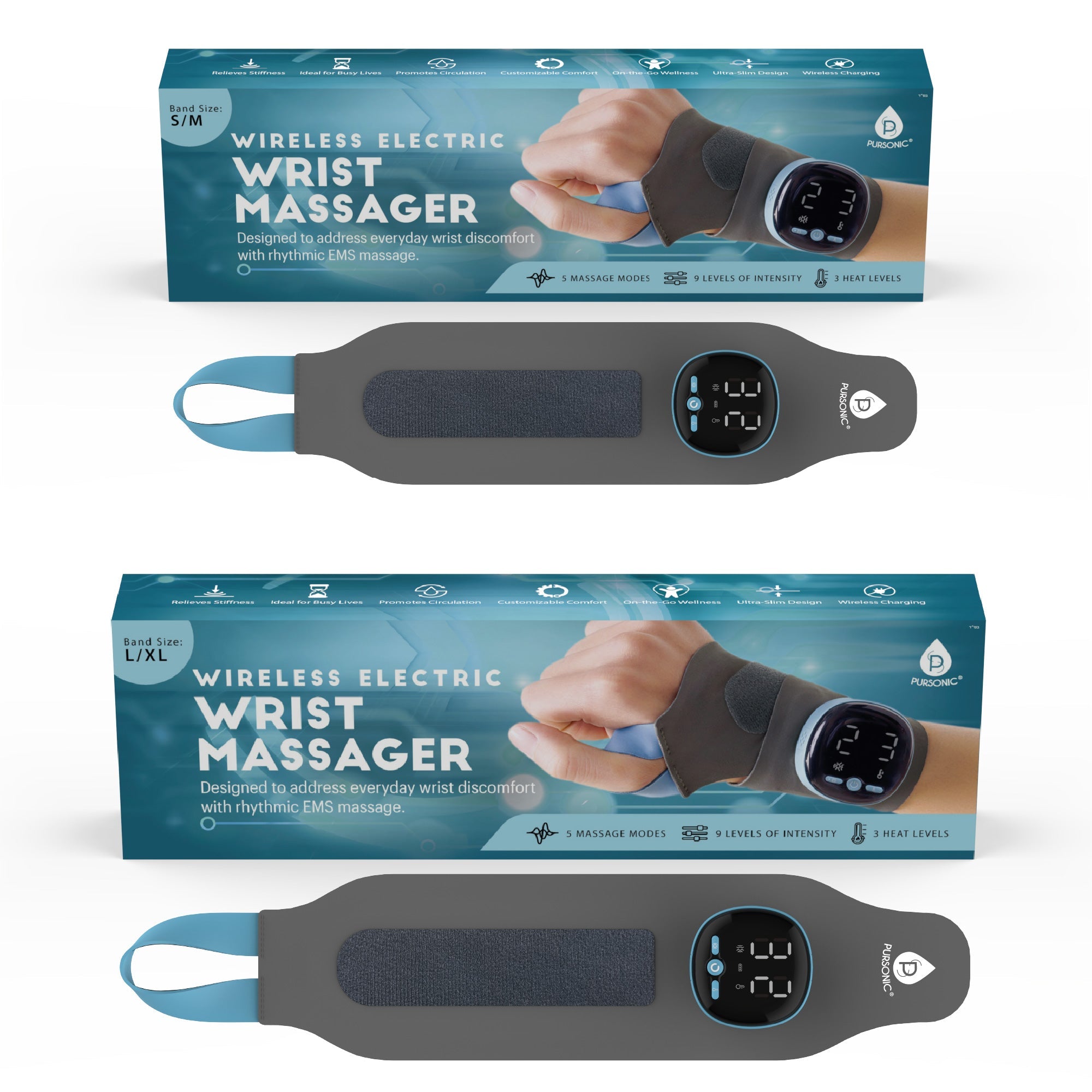 Portable electric massager wrist guard with wearable ergonomic design for EMS pulse muscle relaxation.