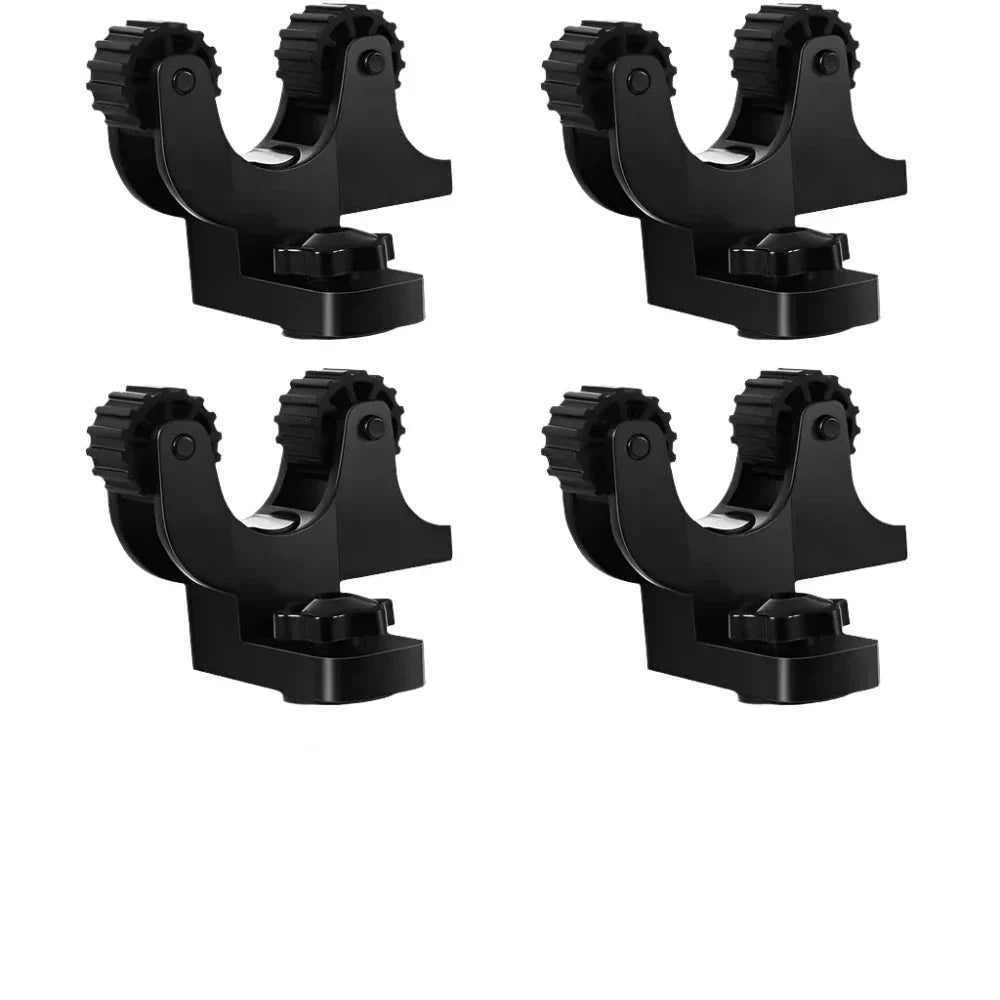 Adjustable kayak paddle holder in black ABS plastic mounted on a boat track