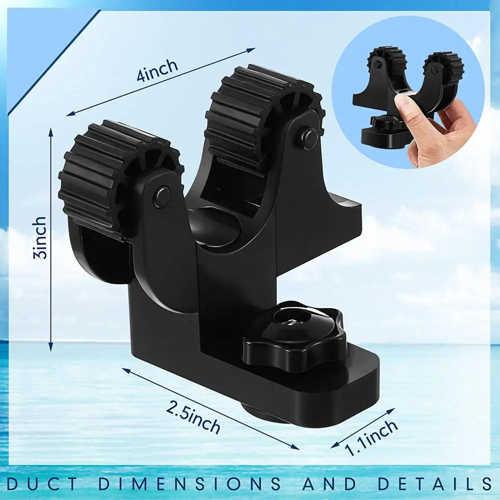 Adjustable kayak paddle holder in black ABS plastic mounted on a boat track — view 3