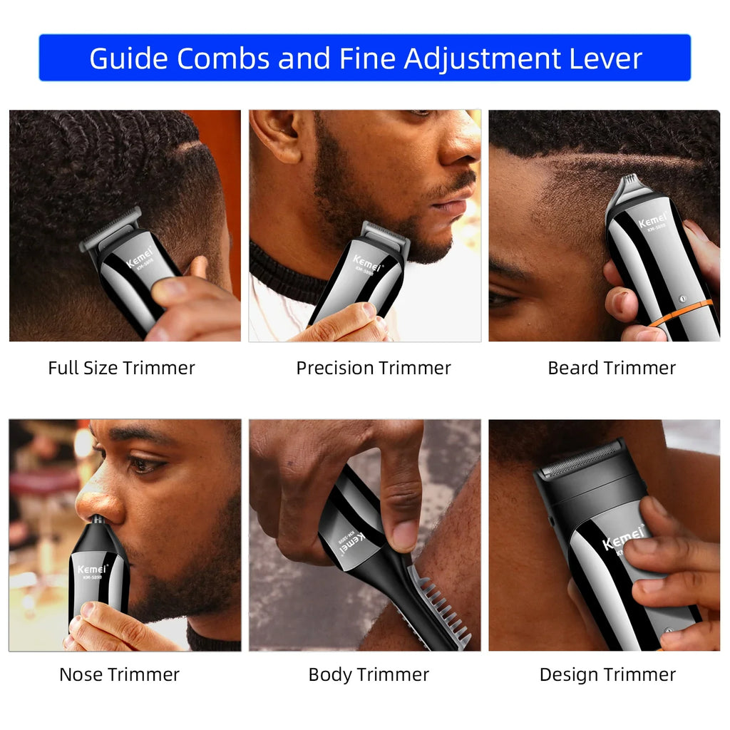 Black 11-in-1 men's waterproof grooming kit and cordless beard trimmer with interchangeable heads. — view 3
