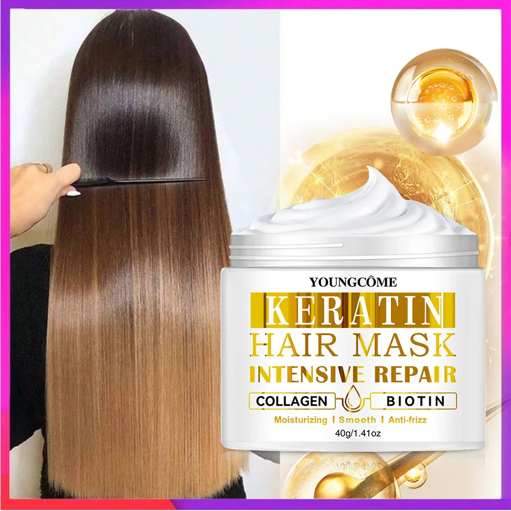Keratin deep repair moisturizing hair mask container for dry damaged hair treatment and hydration