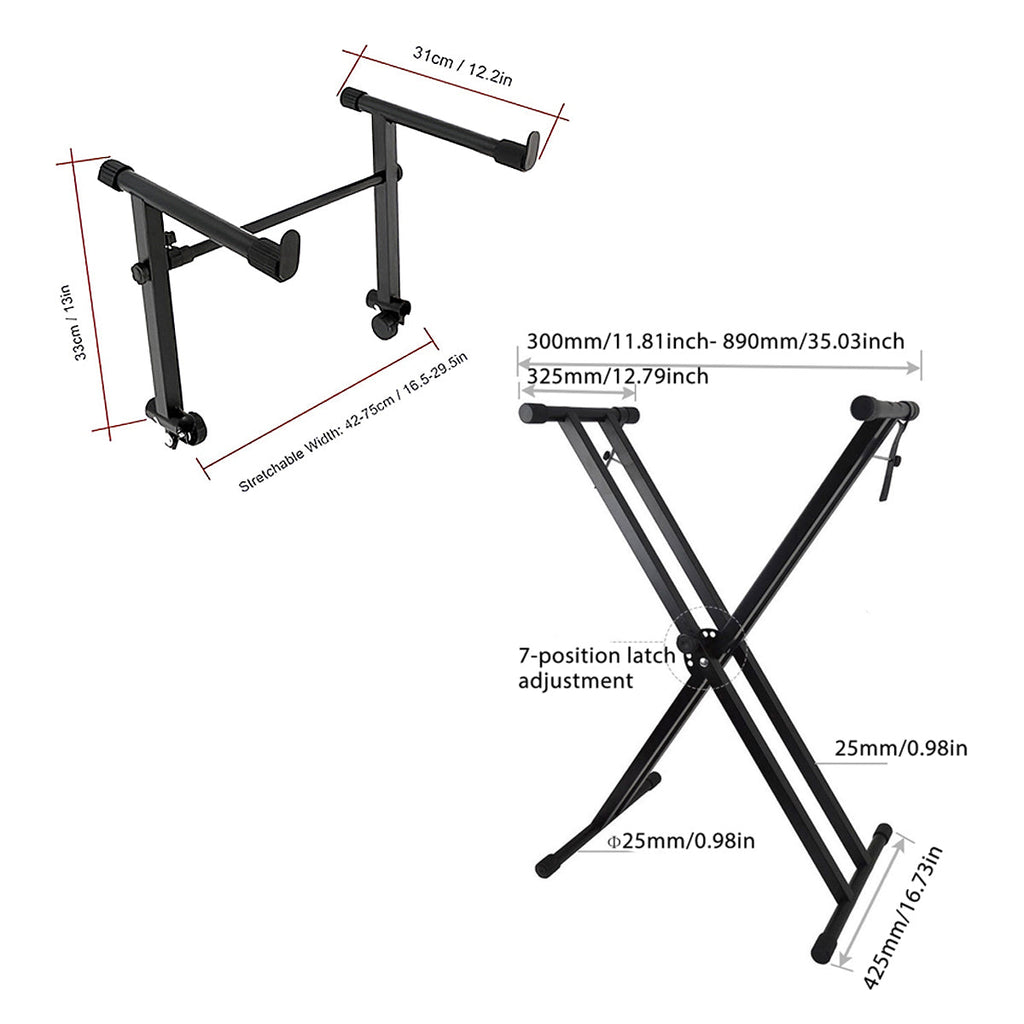 Black adjustable X-frame electronic keyboard stand made of heavy-duty iron for 88-key musical instruments — view 3