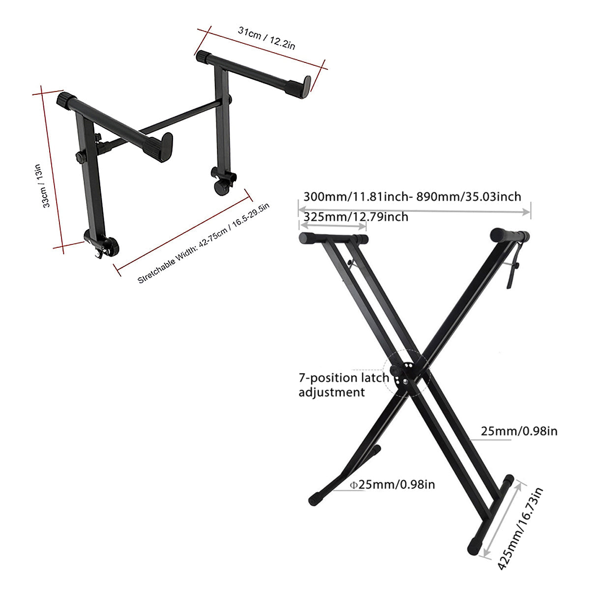 Black adjustable X-frame electronic keyboard stand made of heavy-duty iron for 88-key musical instruments — view 3