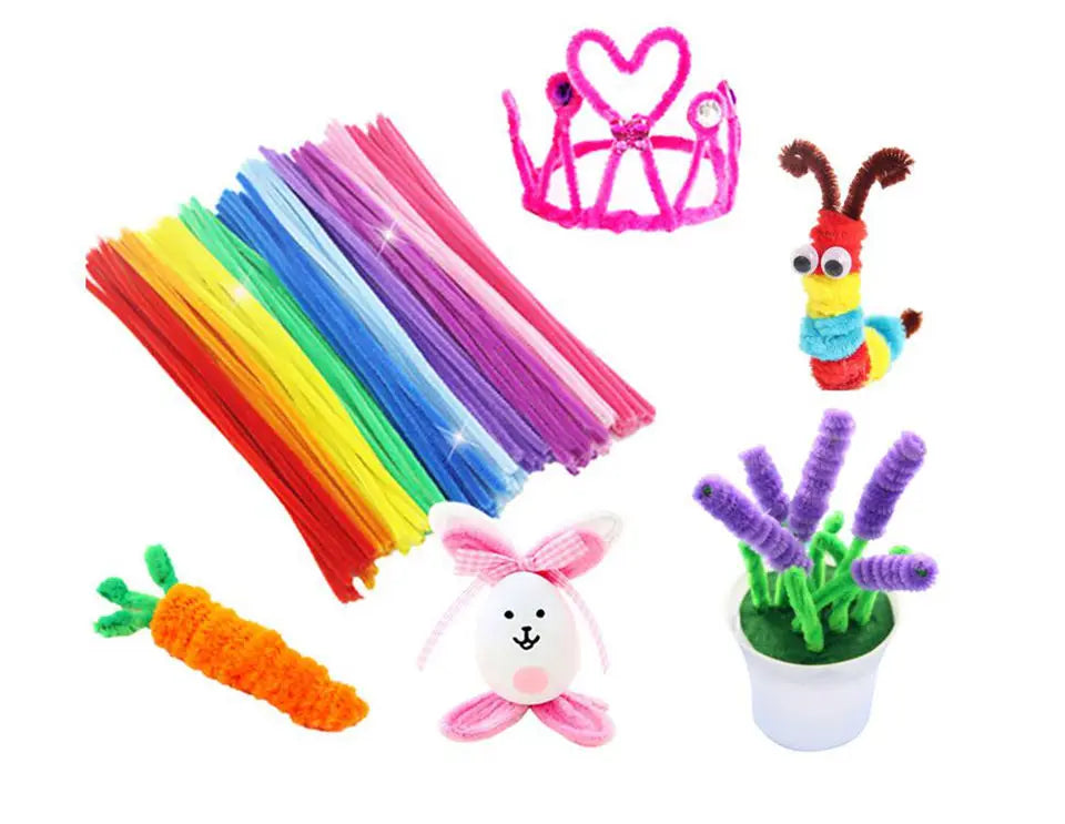 Colorful pompom kids craft set with bendable plush sticks and assorted DIY learning materials. — view 2