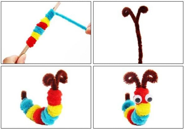 Colorful pompom kids craft set with bendable plush sticks and assorted DIY learning materials. — view 5