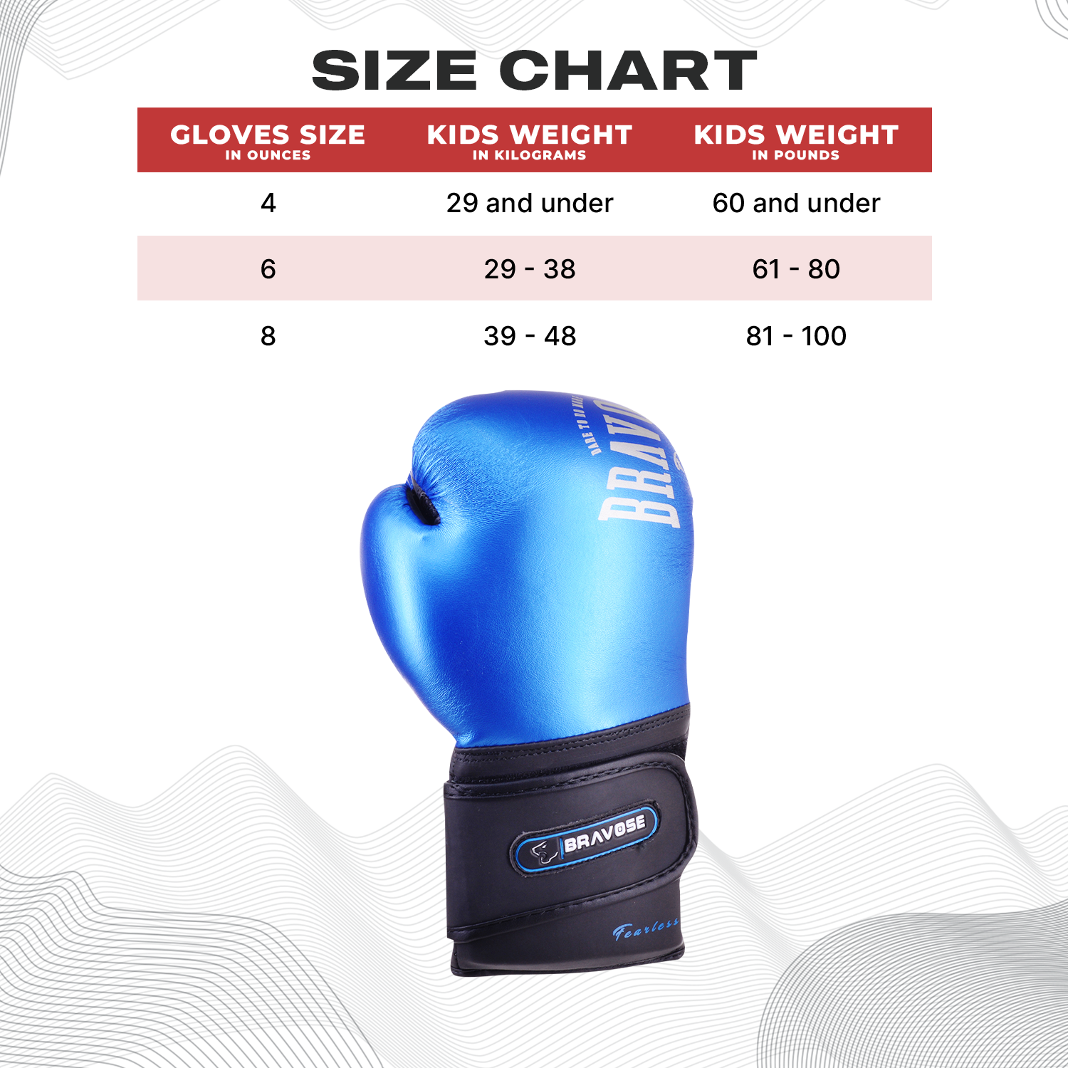 Fearless blue kids boxing gloves in metallic synthetic leather with hook and loop strap — view 5
